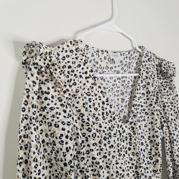 J. Crew Lightweight Cotton Puff Long Sleeve Cheetah Print Dress XS Ruffles - Picture 15 of 16